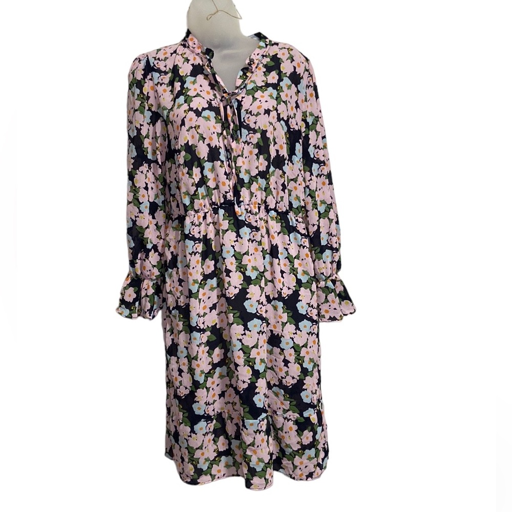 J.Crew Mercantile Drapey Tie Front Floral Dress Elastic Waist Size Small
